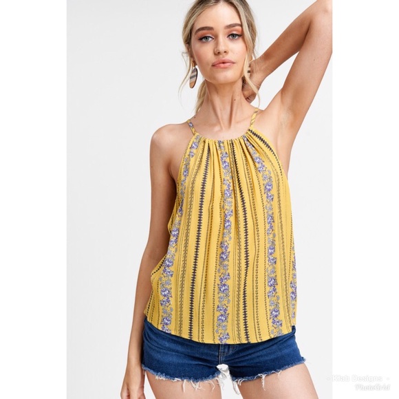 ❤️LAST 1! Canary Yellow Printed Tie Back Halter! - Picture 5 of 5